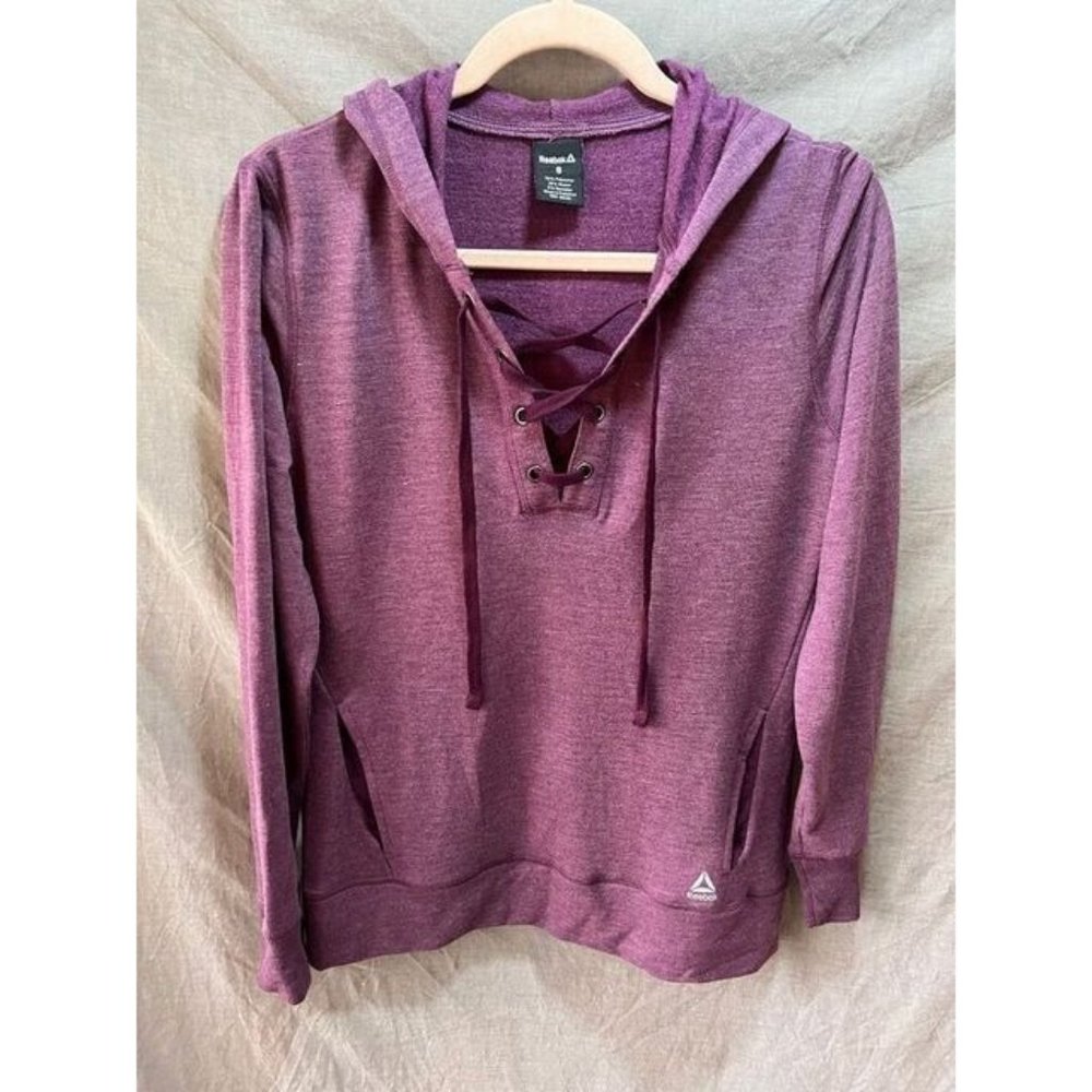 Reebok Sweater‎ Womens Small Purple Front Lace Long Sleeve Logo Hoodie Ladies